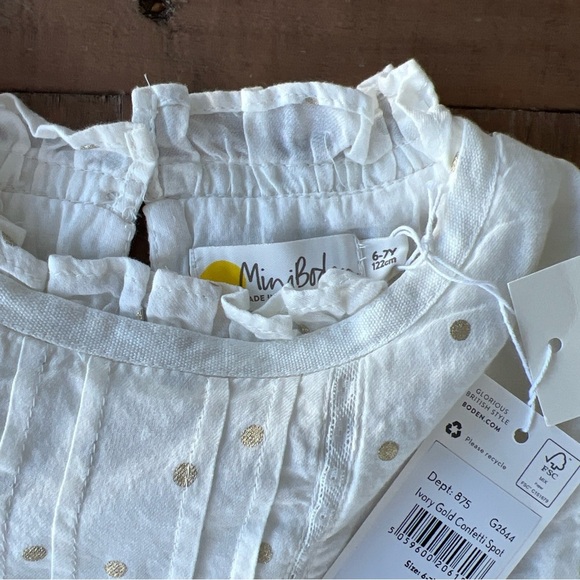 Mini Boden gold confetti spot polka dots Lace pleated long sleeve blouse nwt - Picture 4 of 6